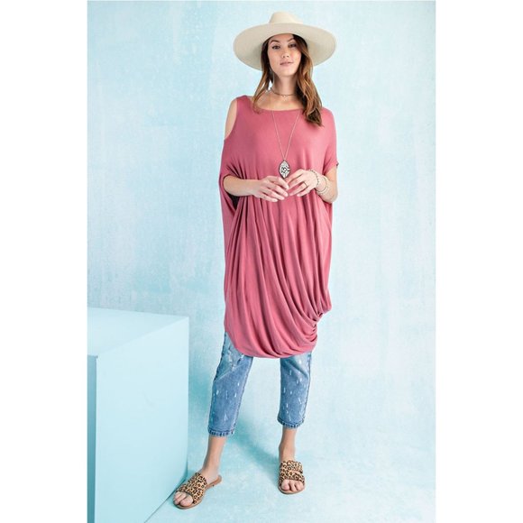 Uneven Short Sleeve Tunic in Marsala - Picture 3 of 5